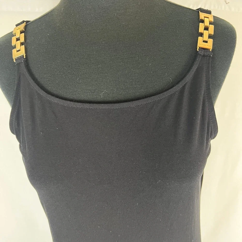 Michael Kors Black Gold Chain Strap Jersey Knit Maxi Slip style Dress Med